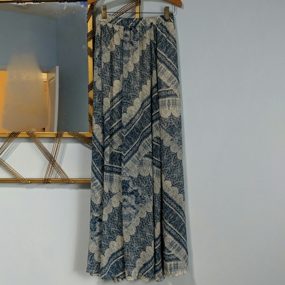 Blue and White Flowy Maxi Skirt